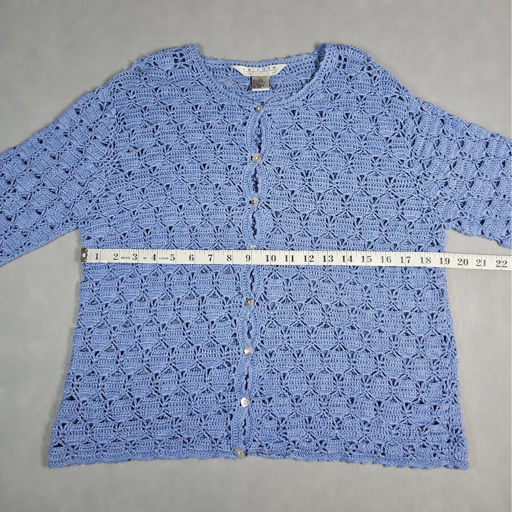 John Paul Richard Womens Blue Open Knit Button Front Cardigan Size Large - Picture 7 of 8